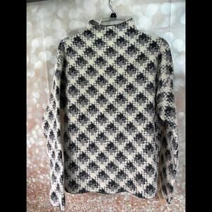 Cupcakes & Cashmere Sweater Womens Medium Gray Tan Geometric Fuzzy Cozy Bohemian